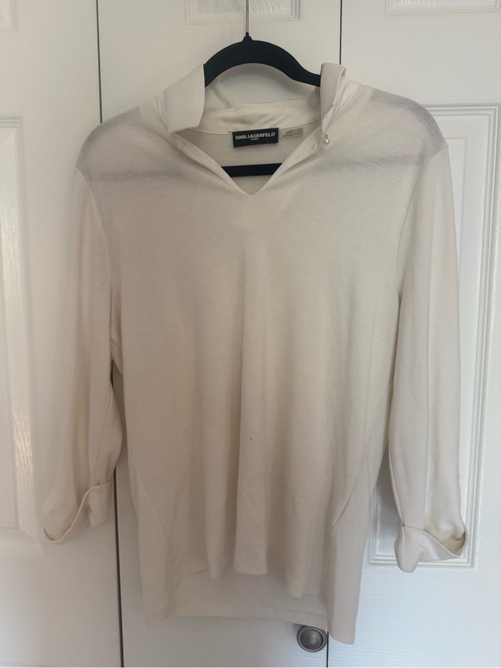 Karl Lagerfeld Cream Knit V-Neck Blouse